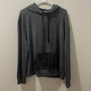 ANTHROPOLOGIE SATURDAY SUNDAY Gray Sequin Hooded Pullover Top Size L